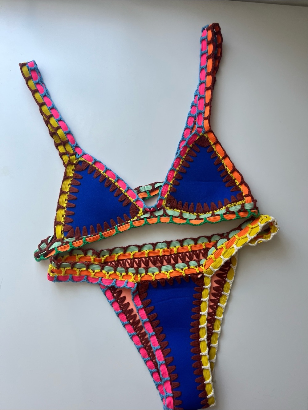 PQ Swim- Boho Reversible Crochet-Trim Bikini- Triangle Top, Cheeky Bottoms